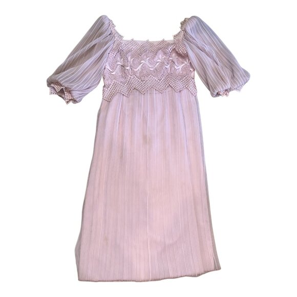 Miss Elliette Blush Pink Empire Waist Vintage Lace & Lined Pleated Dress Size 14 - Picture 6 of 12